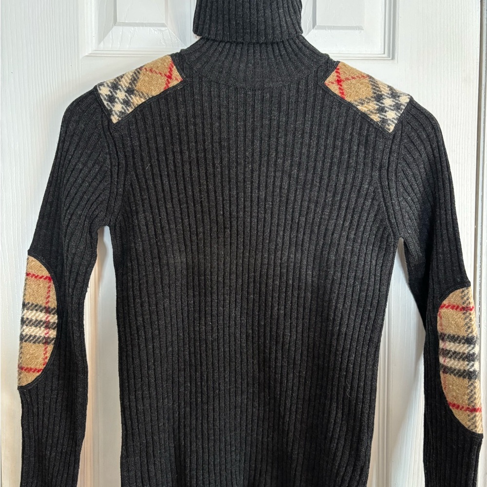 Burberry Charcoal Turtleneck Sweater with Check Accents